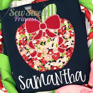 Girls APPLE MONOGRAM Shirt, Preschool, Kindergarten Graduation, Back to School TShirt, First Day of School, Pencil Name Embroidery Tee