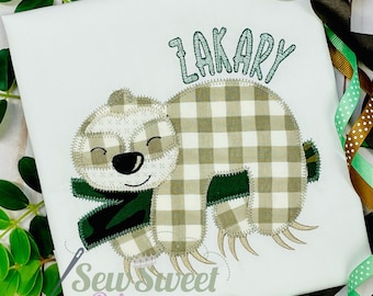 SLOTH Custom Boutique Appliqué SHIRT - Sloth Birthday Gift, Sloth Baby Shower, Sloth Monogram Shirt, Zoo Day, Safari, Jungle