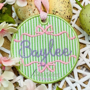 Monogram Bag Name Tag, Backpack Nametag, Personalized Seersucker Tag, Reusable Gift Tag, Embroidered Tag, Applique Bag Tag, Easter Basket
