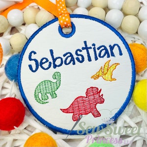 Dinosaur Monogram Bag Tag, Easter Basket Tag, Personalized Backpack Tag, School, Embroidered Tag, Applique Bag Tag, Luggage Tag