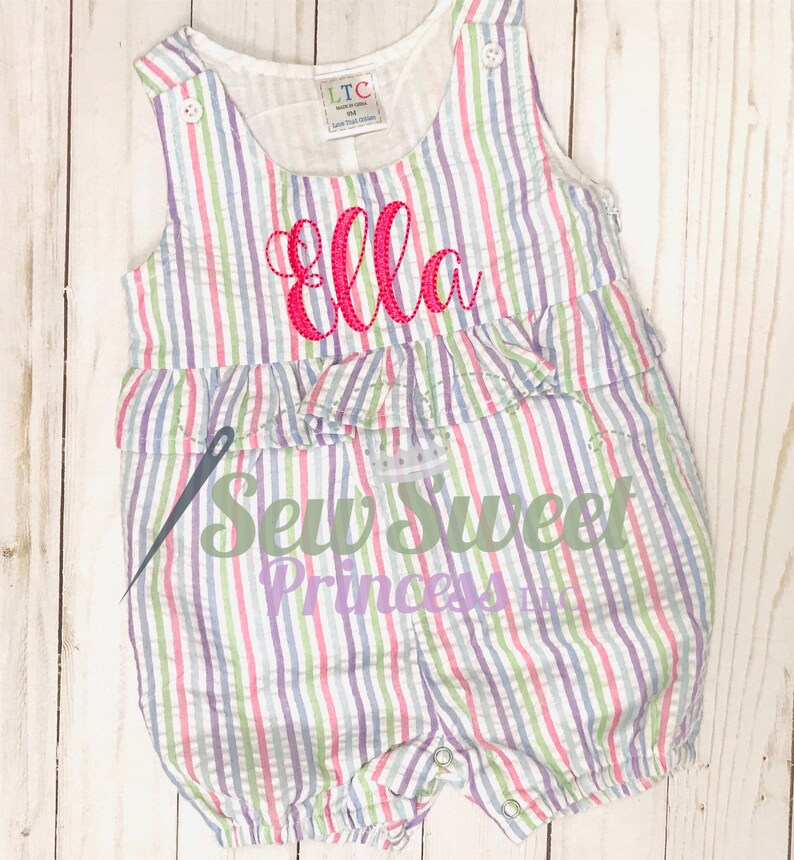 SEERSUCKER Monogram Baby Toddler ROMPER Bubble, Easter, Beach, Birthday, Baby Shower, Summer, Spring, Gift image 6