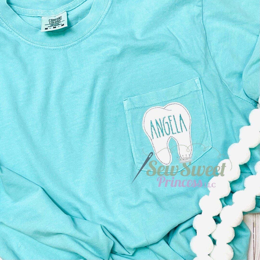 Applique Embroidered Comfort Color Pocket Tshirt, Dental Hygienist