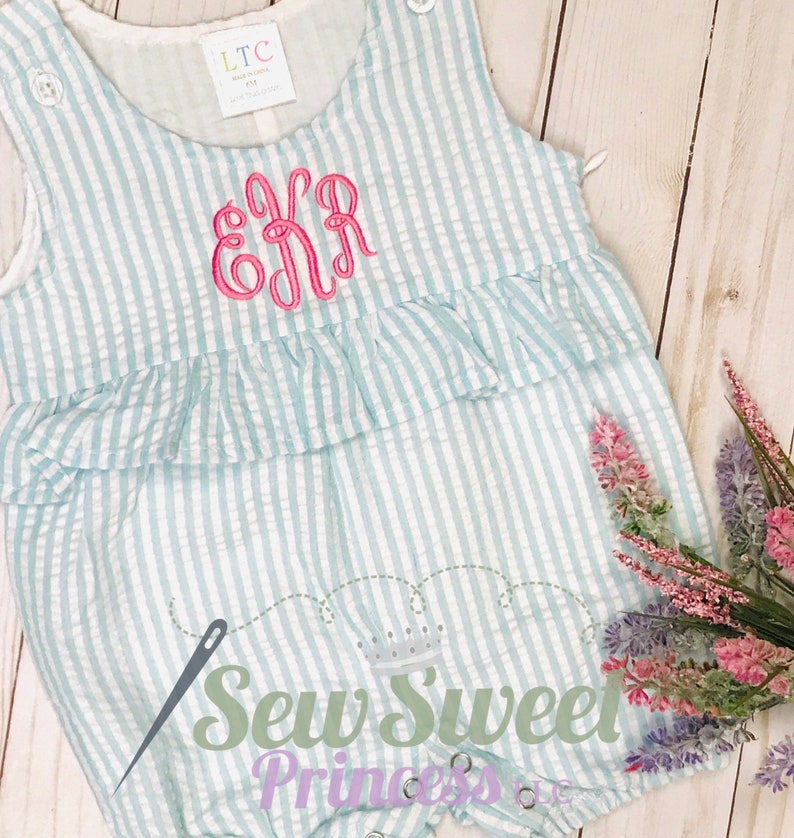 SEERSUCKER Monogram Baby Toddler ROMPER Bubble, Easter, Beach, Birthday, Baby Shower, Summer, Spring, Gift image 10