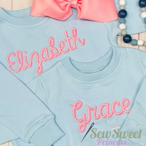 PERSONALIZED Girls NAME SWEATSHIRT, Custom Monogram Sweatshirt, Toddler, Youth, Red, Pink, Sage, Light Blue, Birthday, Winter, Embroidery