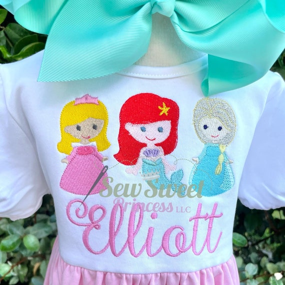 CUSTOM PRINCESS DRESS Pick Your Own Princess Embroidery Girl Toddler Monogram, Personalized Birthday, Magical, Cinderella, Vacation