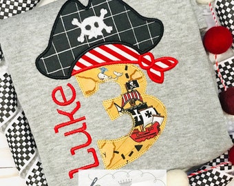 PIRATE Custom Personalized Boutique Applique Shirt - Birthday, Cruise Birthday, Pirate Party, Pirate Birthday Shirt