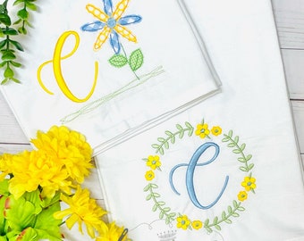 Monogram Daisy Embroidered Tea Towel Gift, Cute Kitchen Decor, Flour Sack Towel, Bridal Shower Gift, Mother’s Day, Grandmother, Teacher