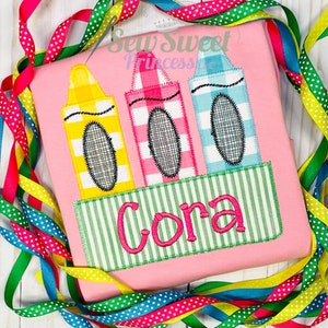 Girls CRAYON Monogram Personalized First Day of School, Back-to-School Boutique Shirt - Kindergarten - Preschool - 1st Day - Daycare