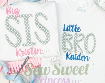 BIG LITTLE BRO Brother Boutique Applique Shirt - New Brother, Big Brother, Little Brother, Little Big Brother, Brother Sister Shirts