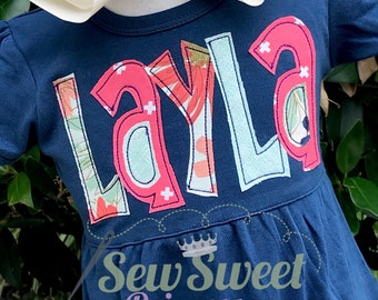 Personalized NAME Dress, Holiday Name Shirt,Girl Gift, Applique Name Dress, Toddler, Christmas, Thanksgiving, Short Sleeve, Long Sleeve