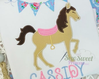 Girl HORSE Personalized Applique Shirt, Pony Birthday Tshirt, Rodeo, Fair, Farm, Derby