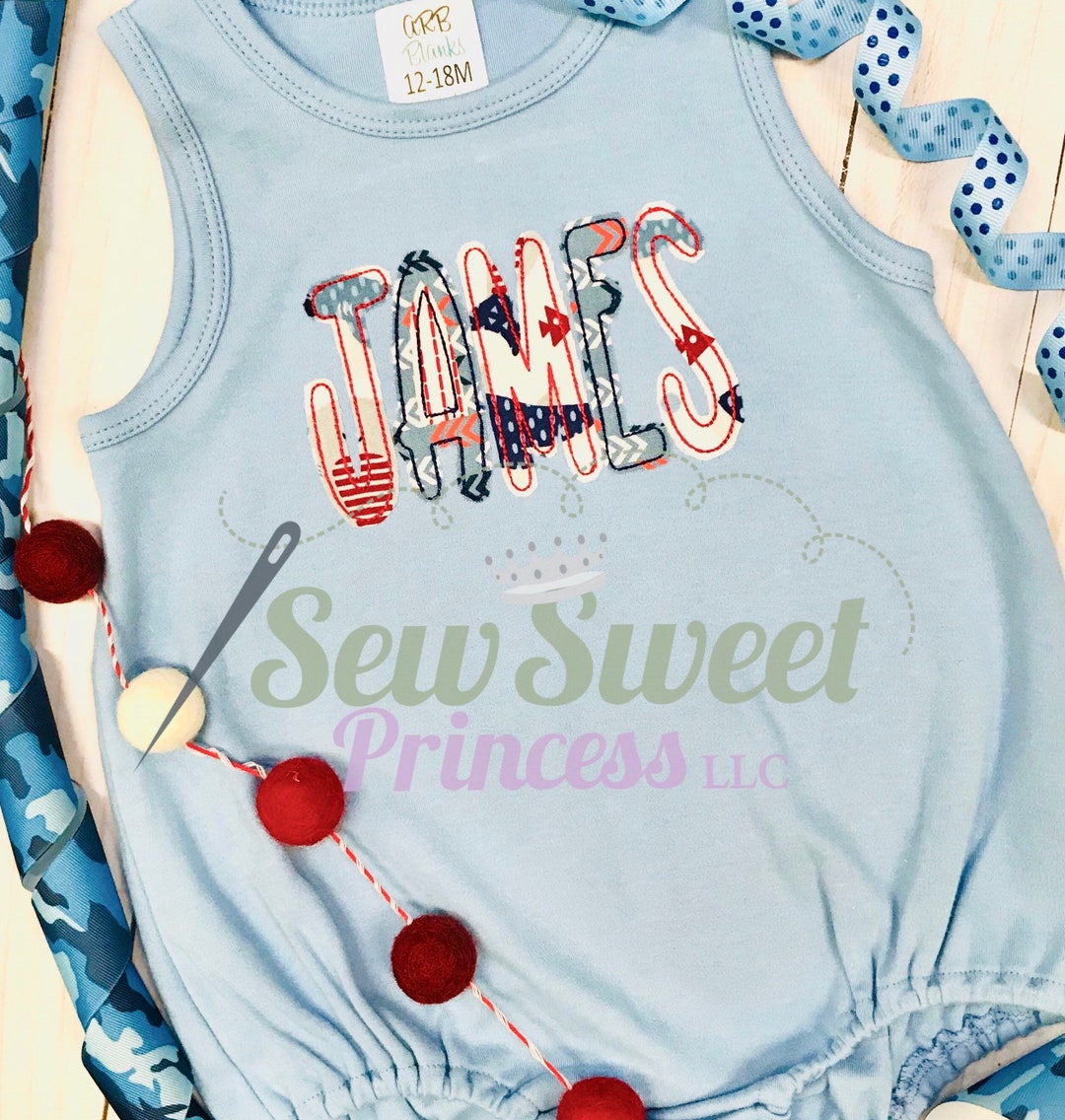 Monogram Baby Boy Blue Bubble Bodysuit Romper Baby, Toddler Applique