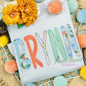 PERSONALIZED APPLIQUE NAME Tee, Custom Monogram Tshirt, Girls, Boys, Applique Name Shirt, Easter, Spring, School, Camp