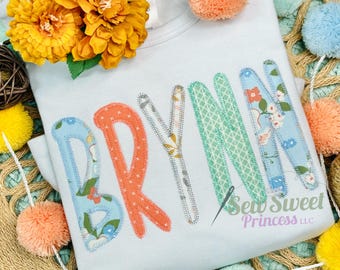 PERSONALIZED APPLIQUE NAME Tee, Custom Monogram Tshirt, Girls, Boys, Applique Name Shirt, Easter, Spring, School, Camp