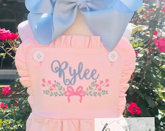 PINK TODDLER SUNSUIT Bubble Romper, Baby, Monogram Spring, Easter, Summer, Beach, Birthday, Floral Bow