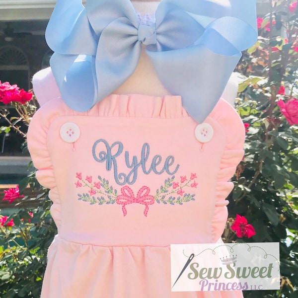 PINK TODDLER SUNSUIT Bubble Romper, Baby, Monogram Spring, Easter, Summer, Beach, Birthday, Floral Bow