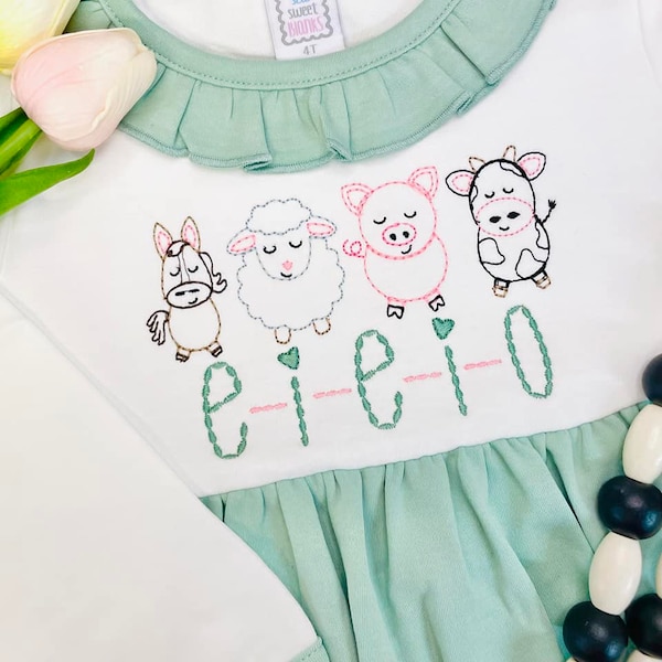 Girl Farm Animal Dress, Farm Birthday, EIEIEO Outfit, Cow, Horse, Pig, Sheep, Field Trip, Preschool, Zoo, Fair, Carnival, Rodeo