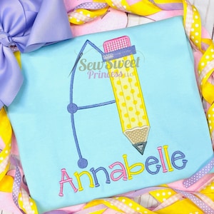 Girls Appliqué Monogram Personalized First Day of School, Back-to-School Shirt - Pencil - Kindergarten - Preschool - 1st Day - Monogram