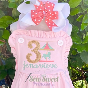 PINK BIRTHDAY SUNSUIT Bubble Romper - Carousel, Horse, Carnival, Circus, Fair, Spring, Vacation, Summer, Beach 9m, 12m, 18m, 2T, 3T