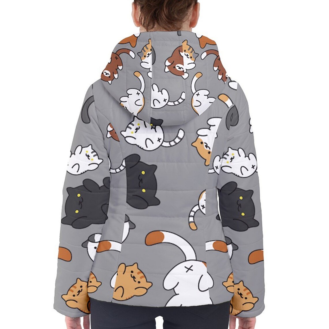 Designer Cute Cartoon Cats Women's Hooded Puffer Jacket Etsy