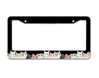 Cat License Plate | Custom Plate Frame | Cute Cat Family - Anti-Theft License Plate Frame Black | Cat Theme Gifts | License Plate Frame