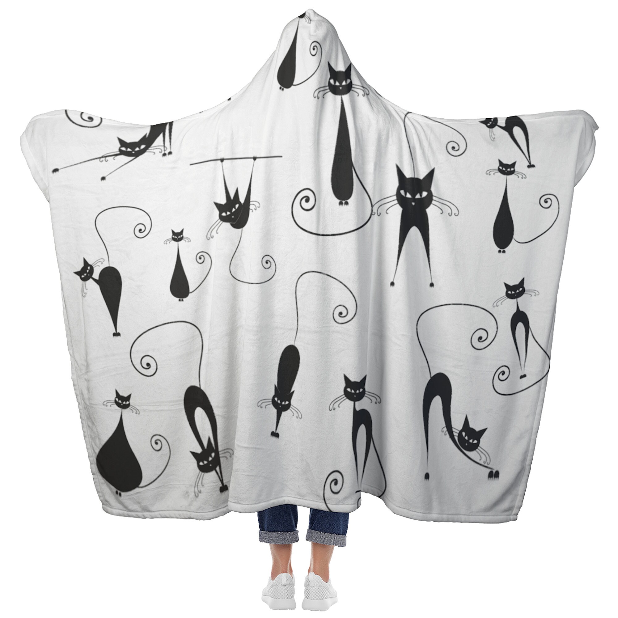 Download Cartoon Cat Sherpa Lined Hooded Blanket With Mitts Large Etsy