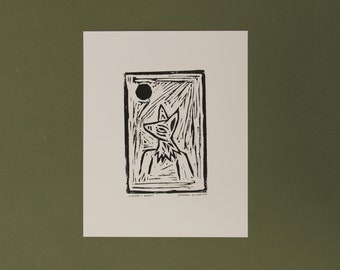 Coyote + Moon, Linocut Print