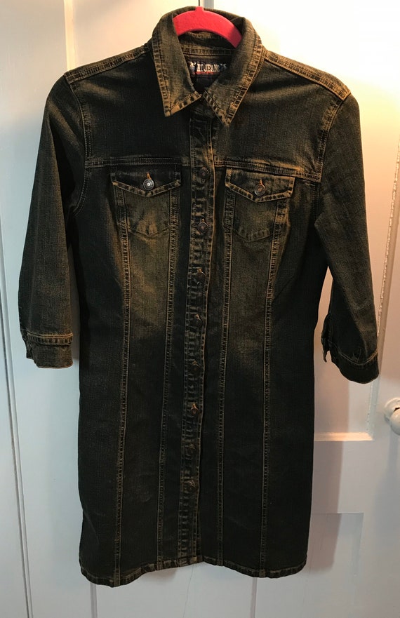 Vintage button up Denim dress Sz medium - image 1