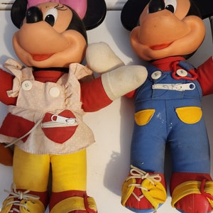 Vintage Mickey Mouse Minnie Mouse &quot;Learn to Dress&quot; Stuffed Toys,  Plastic Head 1989  Mattel Walt Disney
