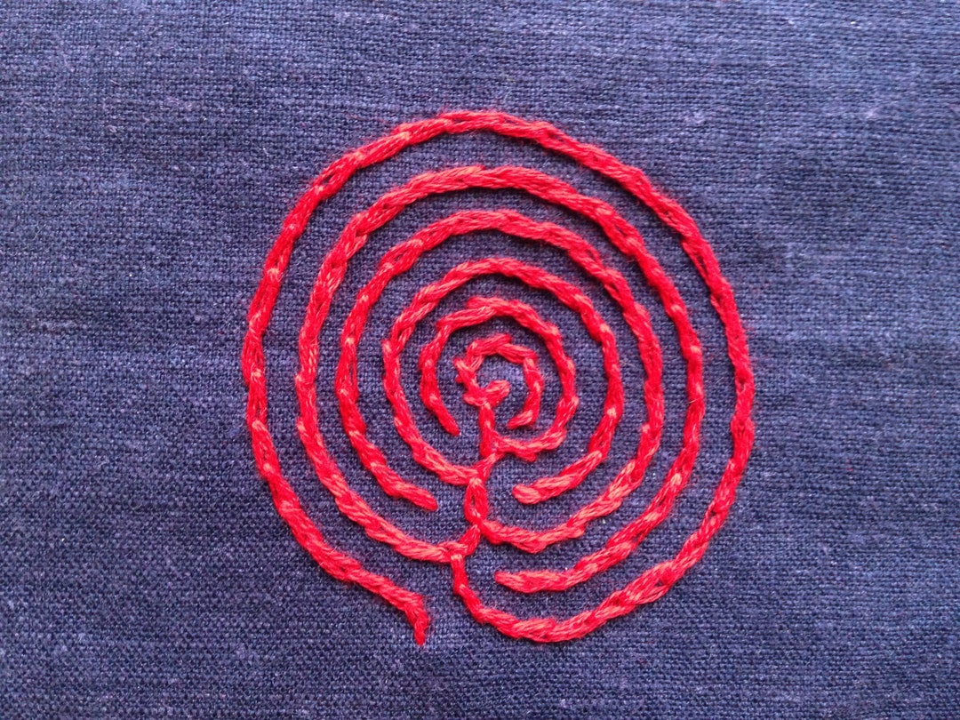 Red Labyrinth Patch on Navy Linen - Etsy