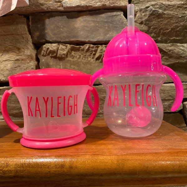 Munchkin Sippy Straw Cup and Snack Catcher - Personalized. Gift Set, Straw Cup and Snack Cup. Toddler Snack Cup and Sippy Cup