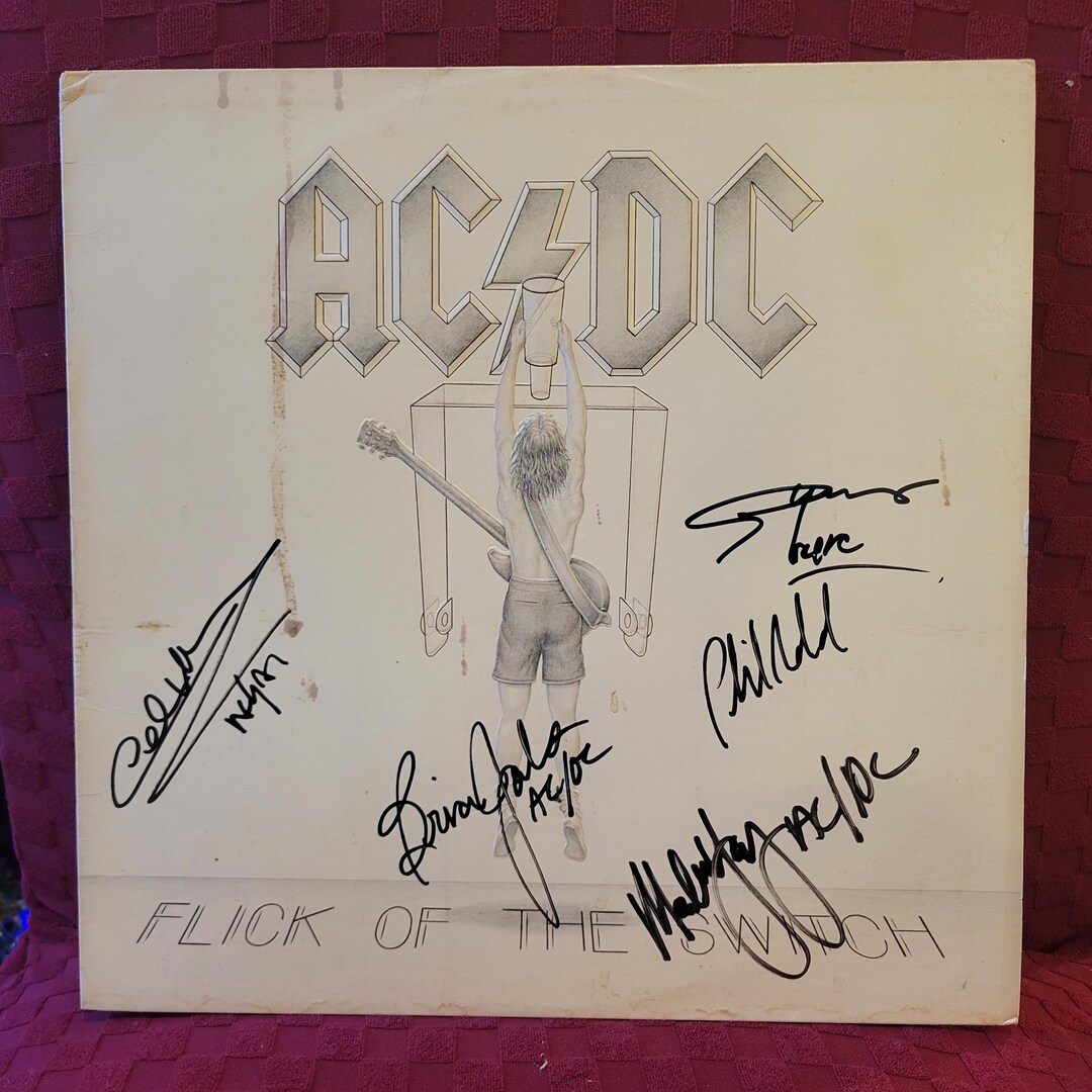 AC/DC Signed Lp Flick of the Switch HW Masterdisk, 5 Members, Original ...