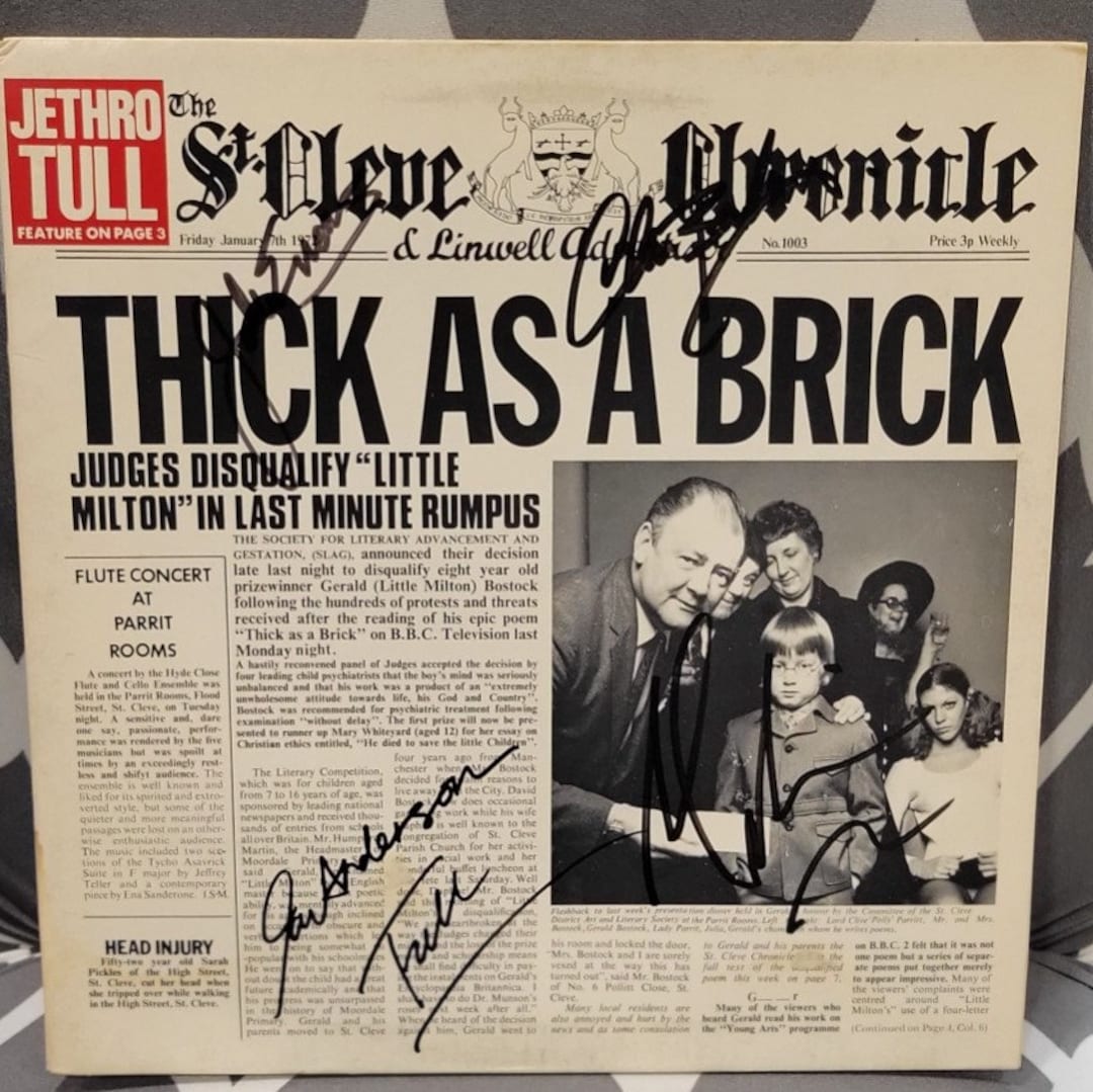 Jethro Tull Signed Lp Thick as a Brick 4 Members, Original Album ...