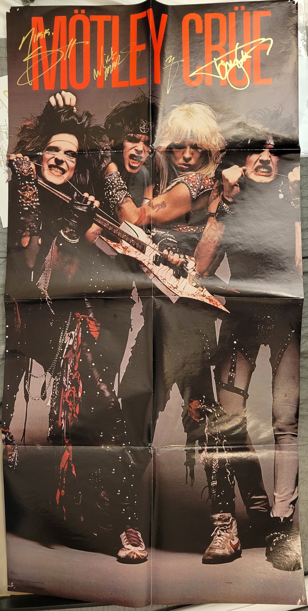 Motley Crue Signed Poster Helter Skelter, 4 Original Members, Original