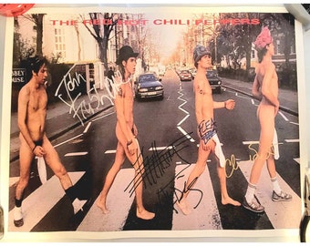 Red Hot Chili Peppers signed poster - Abbey Road - 4 band members - Original, Vintage, Great Gifts, 70s 80s 90s