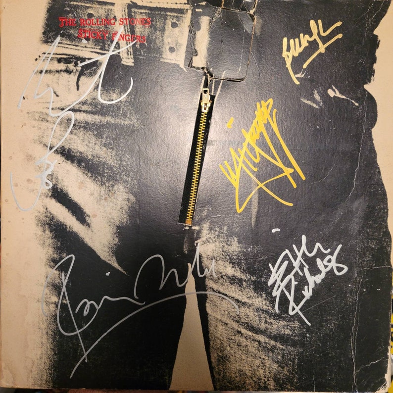 Rolling Stones Signed Lp Sticky Fingers Warhol Zipper Cover 5 Etsy