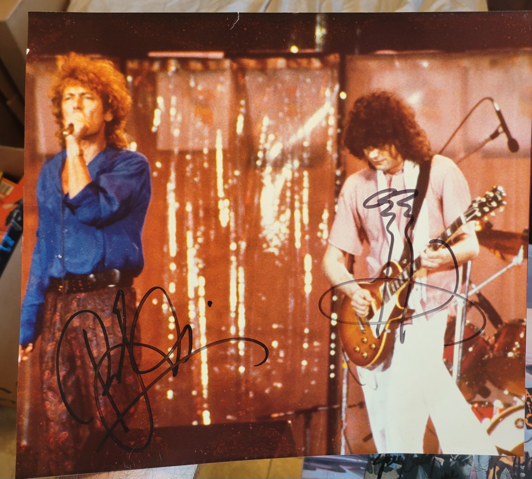 Led Zeppelin Signed Lp Live Aid Photo 1985 Robert Plant Jimmy Etsy