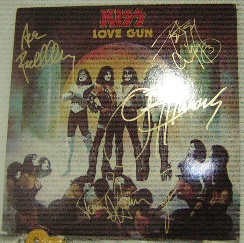 Kiss Signed Lp Love Gun Full Band Original Album Vintage Etsy