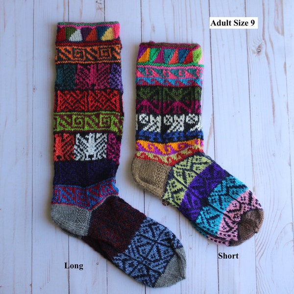 Hand Knitted Multicolored Alpaca Socks | Unisex Boot Socks | Adult Sock Size 9, 10 & 11 | Natural Dyes