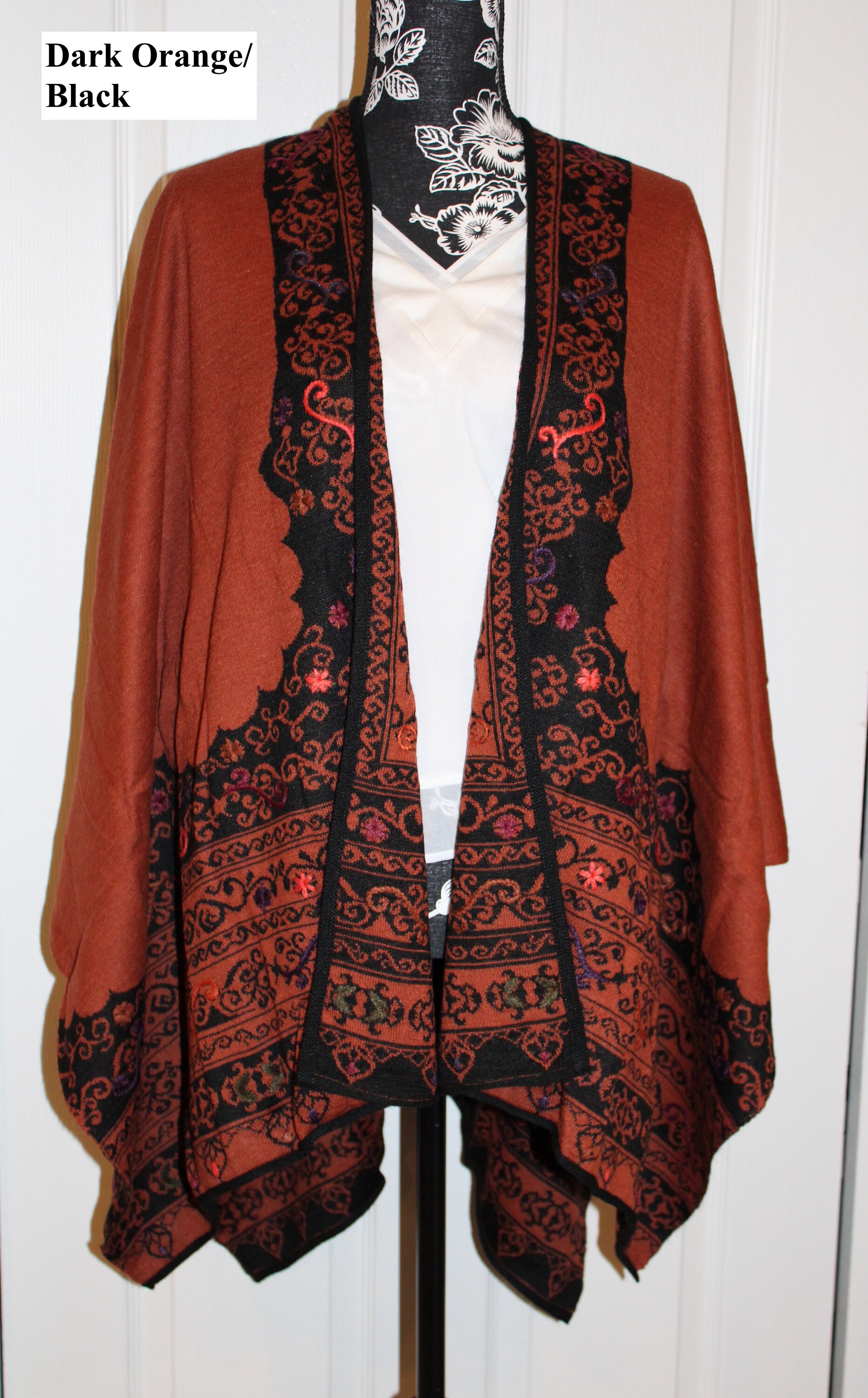 Reversible Alpaca Ruana Wrap: Hand-embroidered Floral Shawl - Etsy