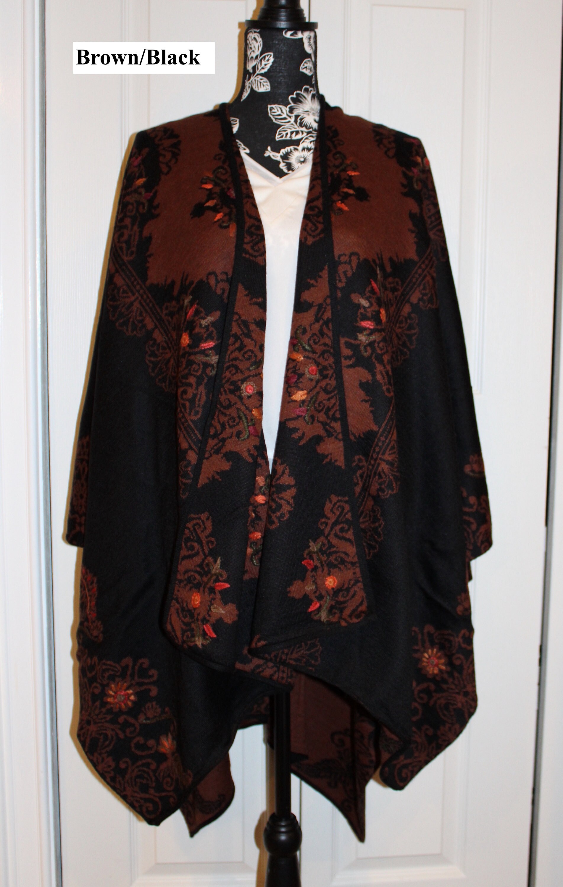 Reversible Alpaca Ruana Wrap: Hand-embroidered Floral Shawl - Etsy