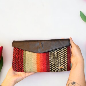 Handmade Peruvian Textile Clutch: Faux Leather Bag