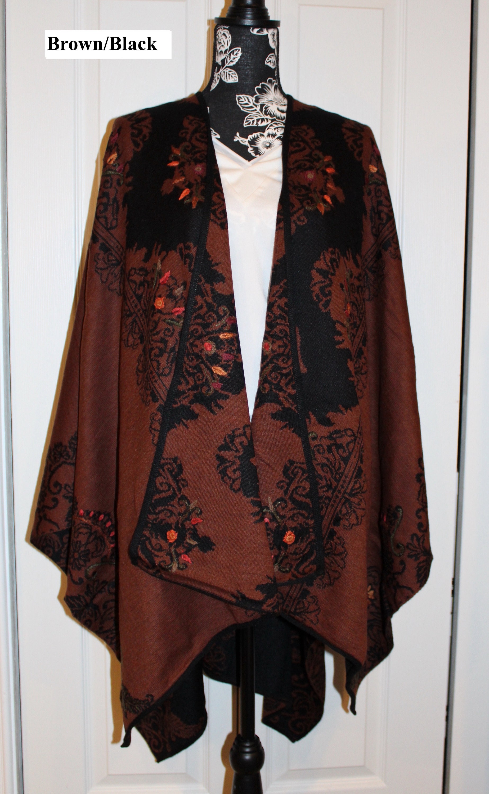 Reversible Alpaca Ruana Wrap: Hand-embroidered Floral Shawl - Etsy
