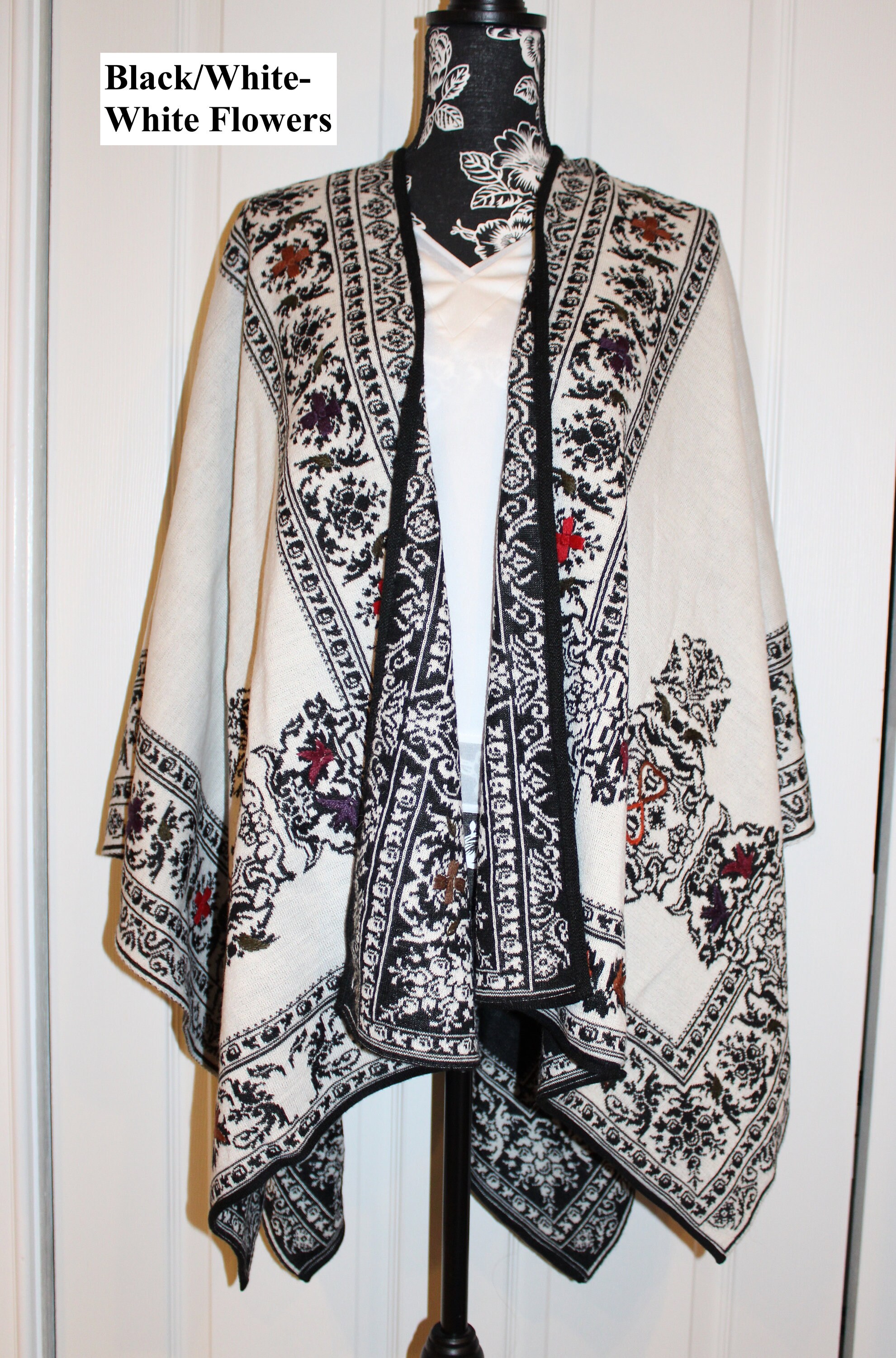 Reversible Alpaca Ruana Wrap: Hand-embroidered Floral Shawl - Etsy