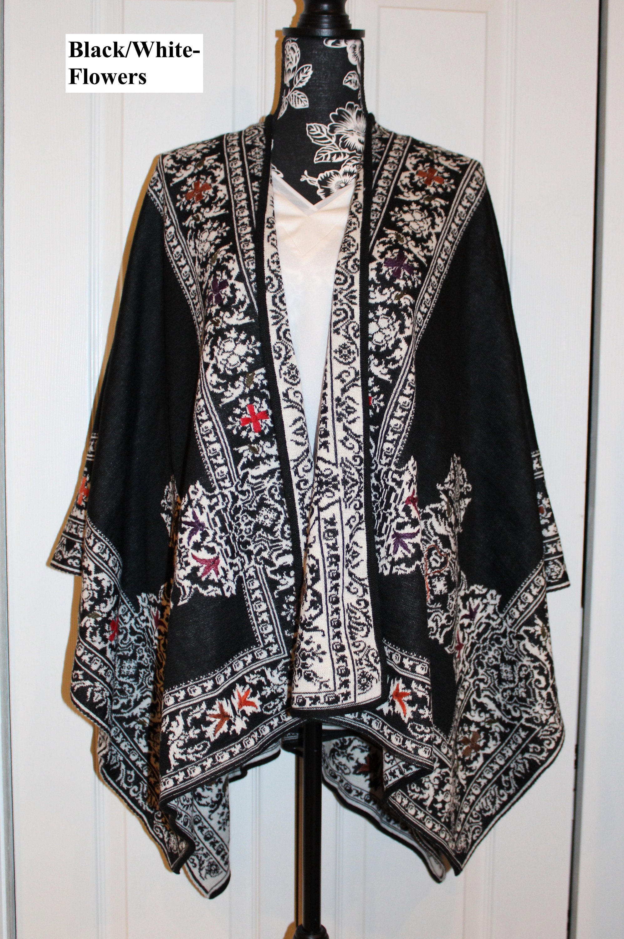 Reversible Alpaca Ruana Wrap: Hand-embroidered Floral Shawl - Etsy
