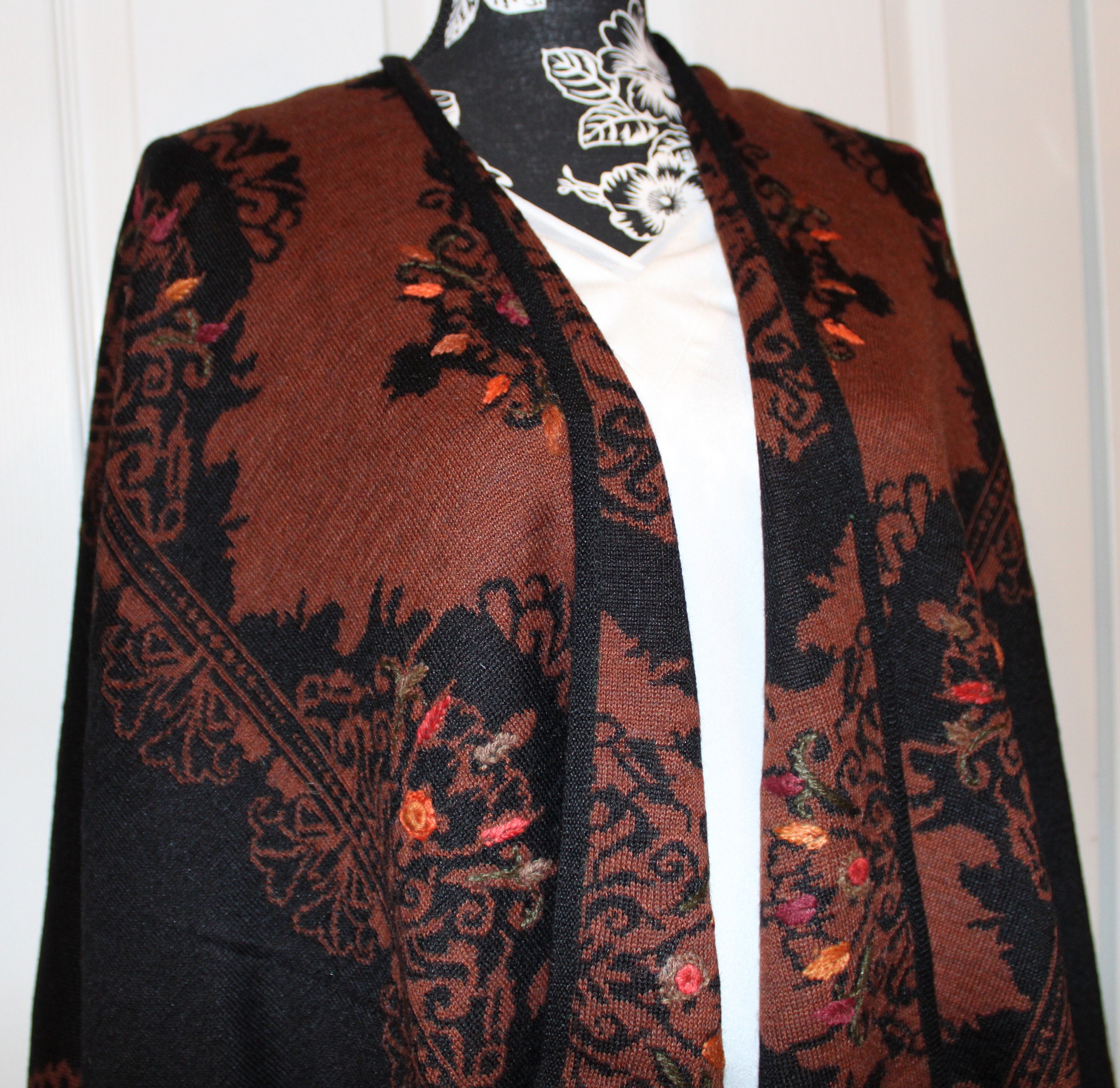 Reversible Alpaca Ruana Wrap: Hand-embroidered Floral Shawl - Etsy