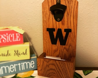 Personalized Team Bottle Opener Wall Mount / Bottle Opener with Cap Catcher