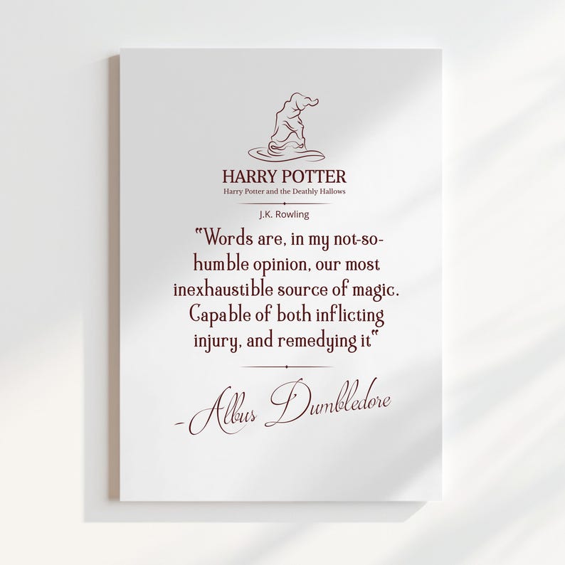 May include: A white rectangular print with text from Harry Potter. The print features the title "HARRY POTTER" and a quote by Albus Dumbledore, with a drawing of the Sorting Hat at the top.