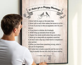 Happy Marriage Rules Sign, Farmhouse Style, Inspirational Quote (Instant Download)