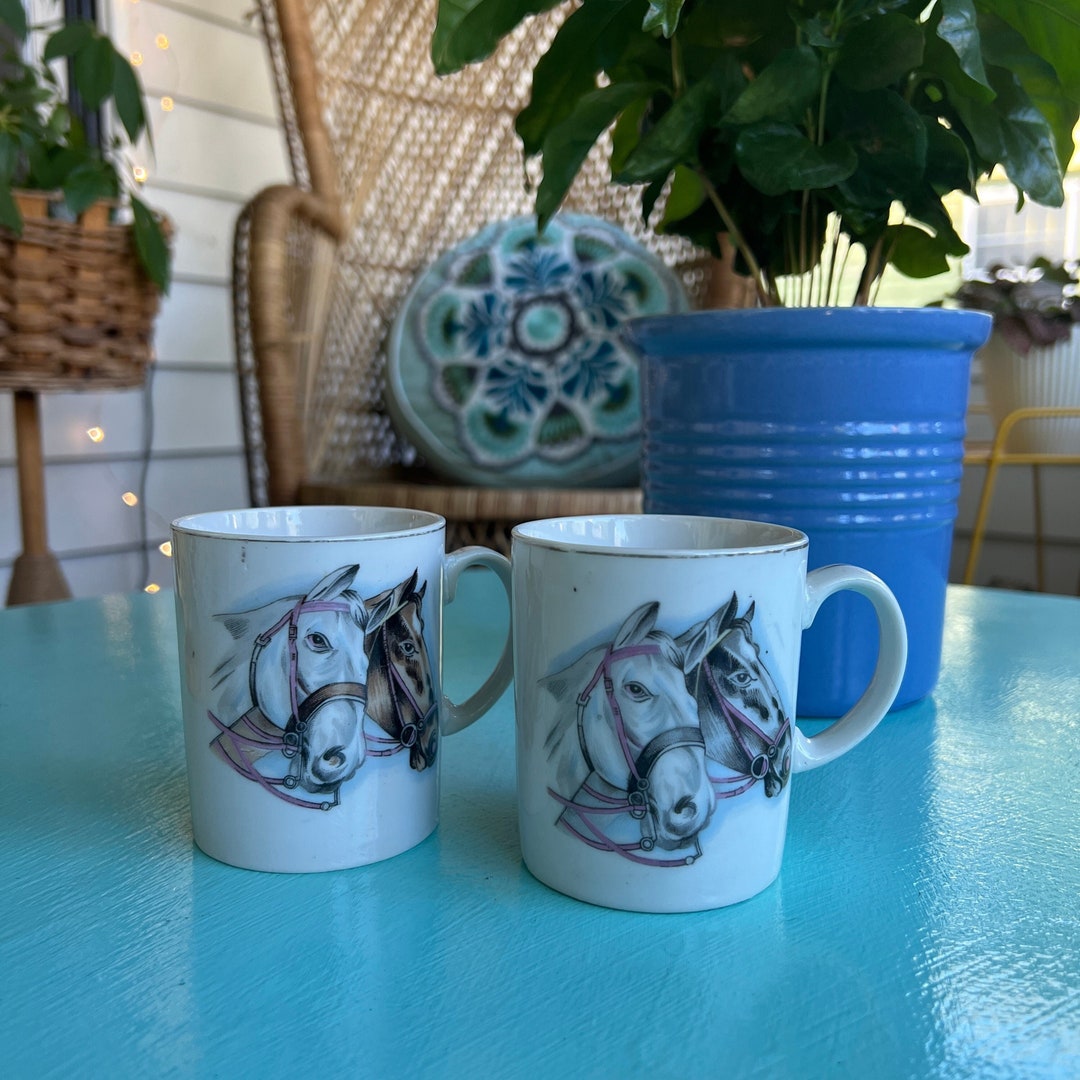 Vintage Horse Mugs Horse Mugs Made in Japan Set of Two Vintage Mugs Etsy